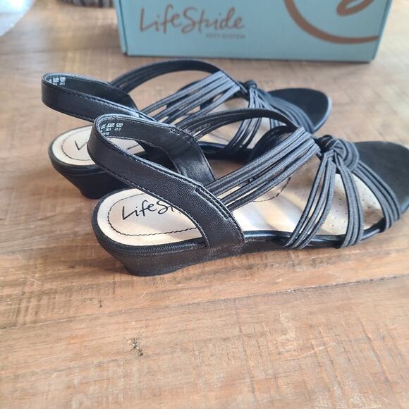 LIFESTRIDE Womens Strappy Sandal Yvette Wedge Sling Back Black SZ 6.5 NEW - Picture 4 of 6